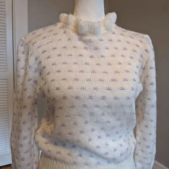 Vintage 1970s Excitation Knit Sweater Mock Neck Fuzzy Coquette Size S - Picture 4 of 7